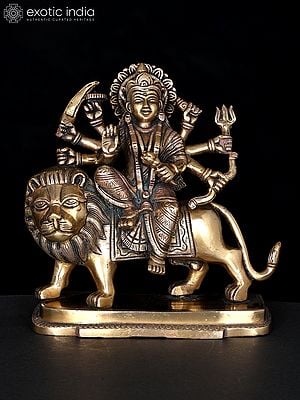 7" Eight Armed Goddess Durga (Sherawali Maa) | Brass Statue