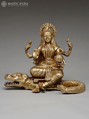 12" Goddess Ganga Seated on Crocodile | Brass Statue