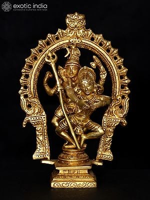 7" Dancing Shiva Parvati with Kirtimukha Prabhavali | Brass Statue