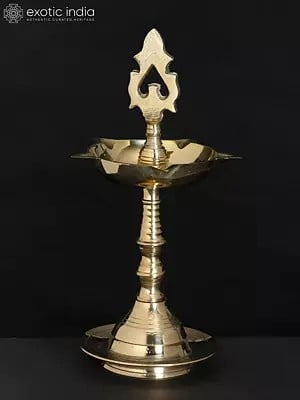 6" Indian Brass Pooja Lamp (Deepam) with Leaf Top