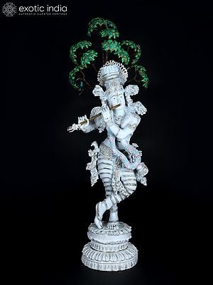 58" Superfine Lord Krishna Playing Bansuri (Flute) | Brass Statue Hand Painted