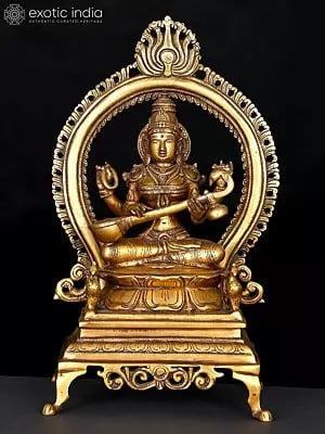 12" Goddess of Knowledge Maa Saraswati Brass Idol | Handmade