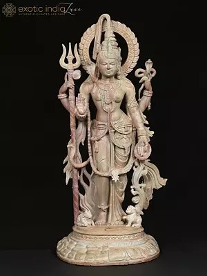24" Standing Ardhanarishvara (Shiva-Shakti) | Pink Stone Statue | Made In Orissa
