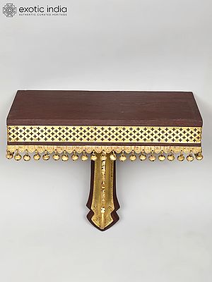 13" Peacock Design Wall Shelf in Wood with Brass Work | Wall Hanging