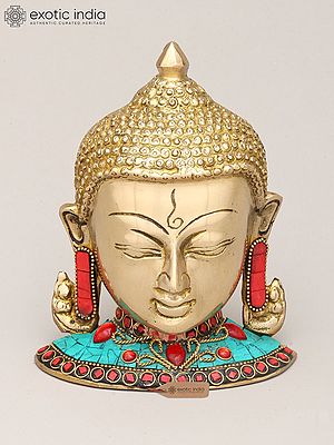 6" Small Wall Hanging Buddha Head | Brass Statue with Inlay Work