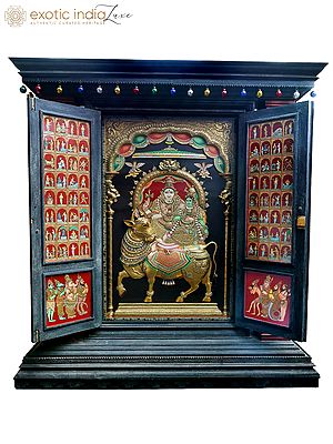 Huge Tanjore Mandapam of Lord Shiva and Parvati | Shipped by Sea Overseas | 24 Karat Gold