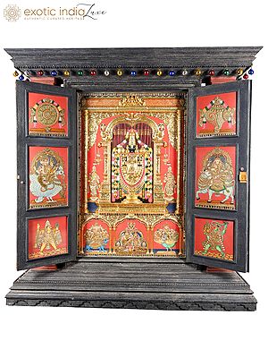 Huge Tanjore Mandapam of Lord Venkatesvara Balaji | Shipped by Sea Overseas | 24 Karat Gold