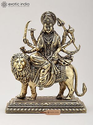4" Small Superfine Eight Armed Goddess Durga (Sherawali Maa) | Brass Statue