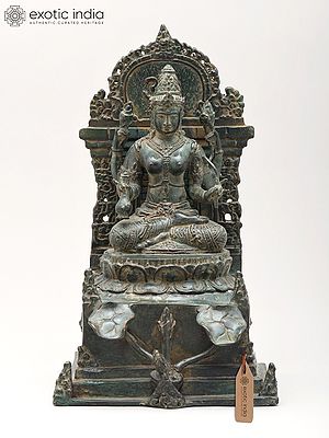 12" Goddess White Tara on Ornate Lotus Throne | Brass Statue