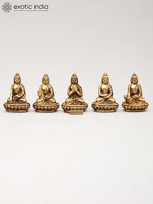 2" Small Set of Five Buddhas in Different Mudra | Brass Statues