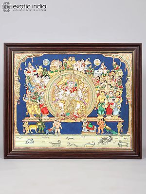 Divine Nataraja Darshan: Gods and Goddesses Witnessing Shiva’s Cosmic Dance | Framed Tanjore Painting with 24 Karat Gold Work