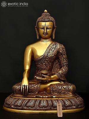 12" Lord Buddha Seated in Bhumisparsha Mudra | Brass Statue