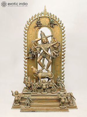 52" Large Ten Armed Divine Lord Shiva Dancing on Nandi | Madhuchista Vidhana (Lost-Wax) | Panchaloha Bronze from Swamimalai