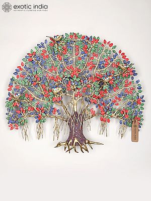 36" Large Kalpavriksha | Banyan Tree in Brass with Inlay Work | Wall Hanging