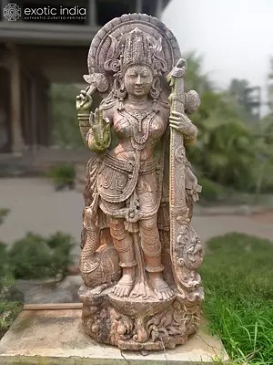 70" Goddess Saraswati | Sandstone Statue | Exquisite Handmade Indian Art
