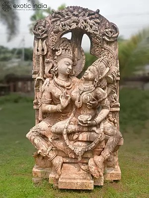 88" Shiv Parvati | Orissa Stone Statue Exquisite Handmade Indian Art | Shipped by Sea Overseas