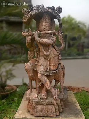 72" Lord Krishna | Sandstone Statue | Exquisite Handmade Indian Art