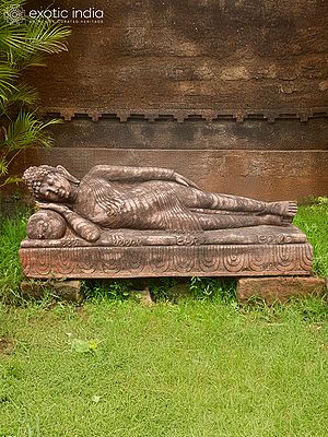 48" Reclining Lord Buddha | Sandstone Statue | Exquisite Handmade Indian Art