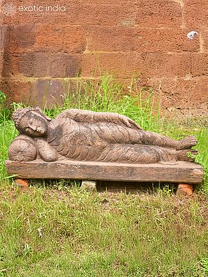 36" Reclining Lord Buddha | Sandstone Statue | Exquisite Handmade Indian Artwork