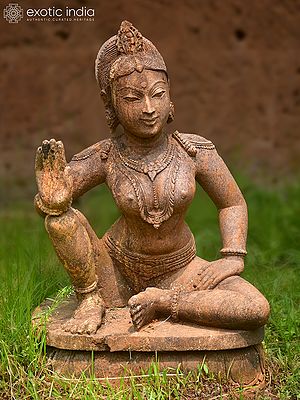 24" Sitting Lady | Sandstone Statue | Exquisite Handmade Indian Art