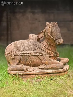 32" Deity Nandi | Sandstone Statue | Exquisite Handmade Indian Art