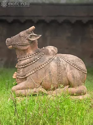 38" Hindu Deity Nandi | Sandstone Statue | Exquisite Handmade Indian Art