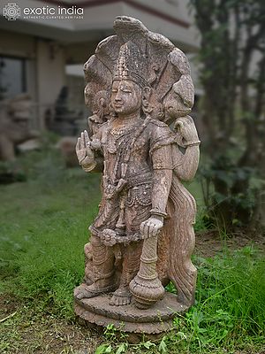 38" Lord Narayan - Vishnu | Sandstone Statue | Exquisite Handmade Indian Art