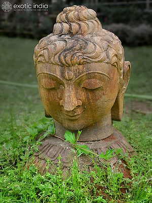 22" Lord Buddha Head | Sandstone Statue | Exquisite Handmade Indian Art