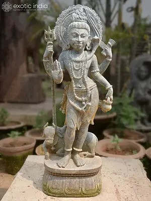 30" Blessing Lord Shiva | Sandstone Statue | Exquisite Handmade Indian Art