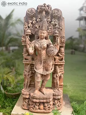 72" Goddess Lakshmi | Sandstone Statue | Exquisite Handmade Indian Art