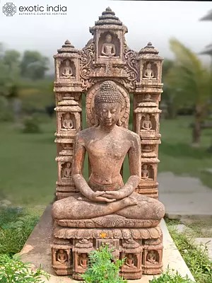 60" Lord Buddha in Meditation Posture | Sandstone Statue | Exquisite Handmade Indian Art