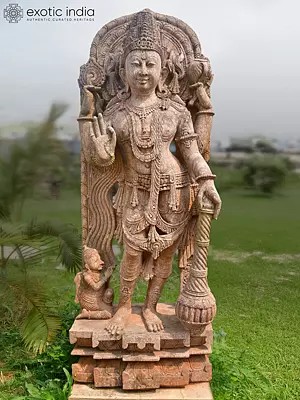 73" Blessing Lord Vishnu | Sandstone Statue | Exquisite Handmade Indian Art