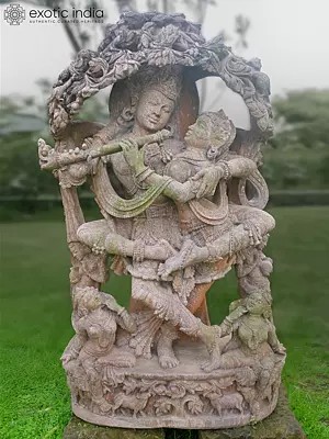 72" Radha Krishna in Dancing Pose | Sandstone Statue | Exquisite Handmade Indian Art