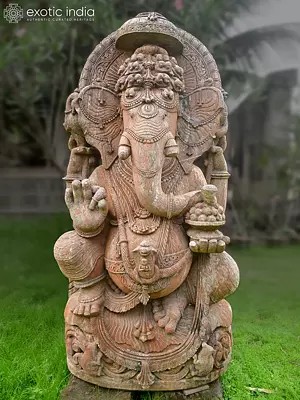 85" Seated Lord Ganesha | Sandstone Statue | Exquisite Handmade Indian Art