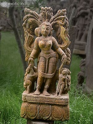 24" Standing Beauty Lady | Sandstone Statue | Exquisite Handmade Indian Art