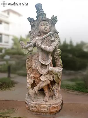 78" Almighty Lord Krishna | Sandstone Statue | Exquisite Handmade Indian Art