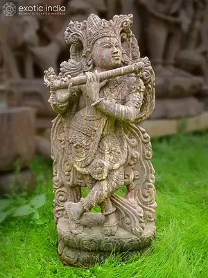 30" Natkhat Shree Krishna Kanhaiya | Sandstone Statue | Exquisite Handmade Indian Art