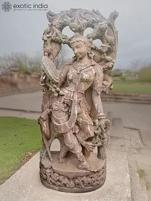60" Mirror Lady | Sandstone Statue | Exquisite Handmade Indian Art