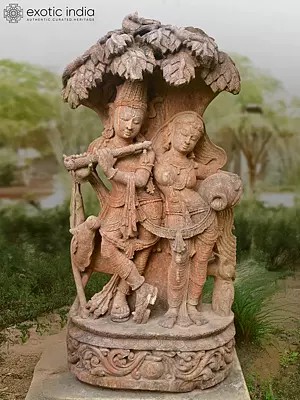 62" Standing Radha Krishna | Sandstone Statue | Exquisite Handmade Indian Art