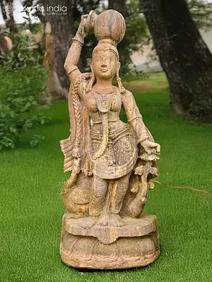 36" Pot Lady | Sandstone Statue | Exquisite Handmade Indian Art