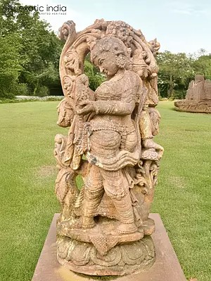 30" A Lady with the Parrot | Sandstone Statue | Exquisite Handmade Indian Art