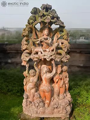 75" Lord Kanhaiya Bothering to all Gopis | Sandstone Statue | Exquisite Handmade Indian Art