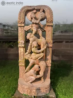 72" Lord Kanhaiya Stealing Butter with his Friends | Sandstone Statue | Exquisite Handmade Indian Art