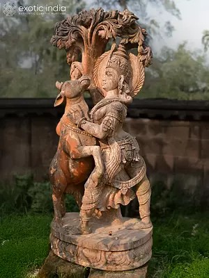 72" God with Cow | Sandstone Statue | Exquisite Handmade Indian Art