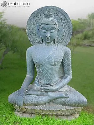 84" Lord Buddha in Bhumisparsha Mudra | Sandstone Statue | Exquisite Handmade Indian Art