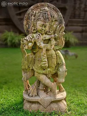37" Little Lord Krishna | Sandstone Statue | Exquisite Handmade Indian Art