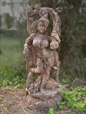 48" A Beautiful Lady in the Dancing Posture | Sandstone Statue | Exquisite Handmade Indian Art
