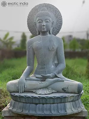 98" Lord Buddha - Bhumisparsha Mudra | Orissa Stone Statue Exquisite Handmade Indian Art | Shipped by Sea Overseas
