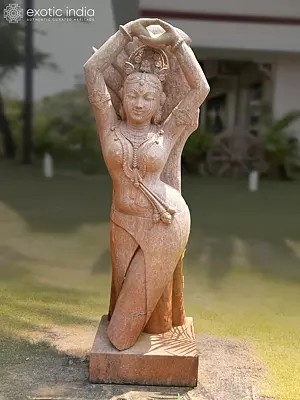 63" Captivating Lady | Sandstone Statue | Exquisite Handmade Indian Art