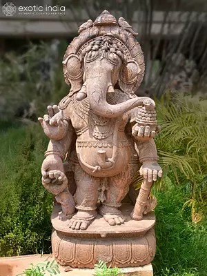 55" Lord Ganesha - Lambodar | Sandstone Statue | Exquisite Handmade Indian Art
